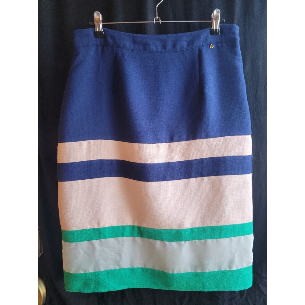 Anthropologie/Harlyn Navy Blue Colorblock Striped Pencil Skirt, Womens Medium